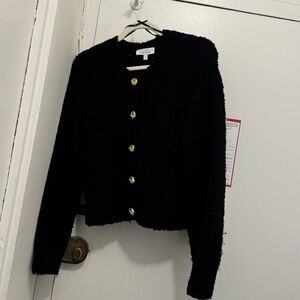 & Other Stories Wool Black Cardigan with Gold Buttons